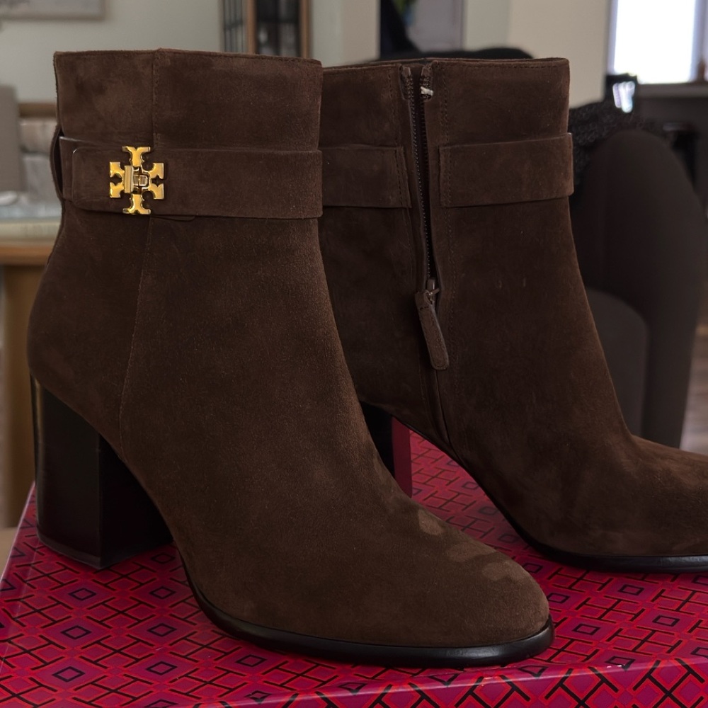 Tory Burch Chocolate Suede Ankle Booties